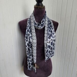 Coach Gray Logo Silk Sequin Ocelot Signature Print Skinny Scarf